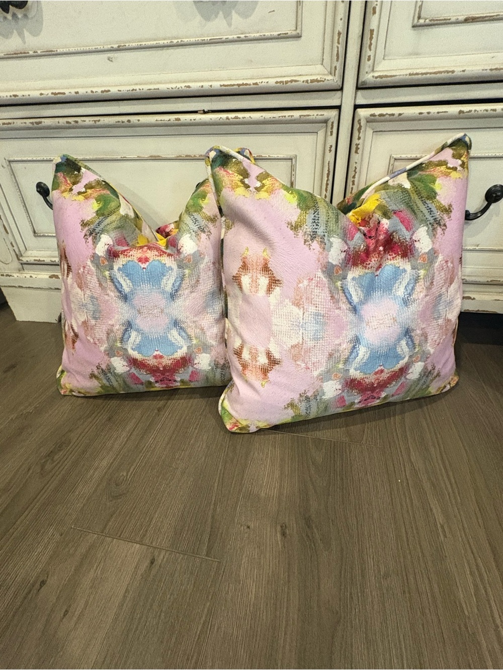 Decorative Pink Floral Throw Pillow Pair